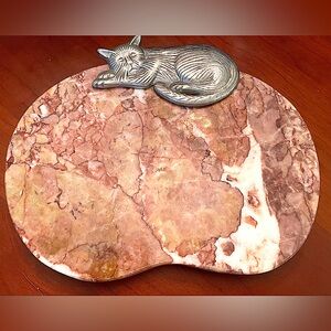 Pewter Cat Cutting Board in Mauve/Cream Genuine Marble